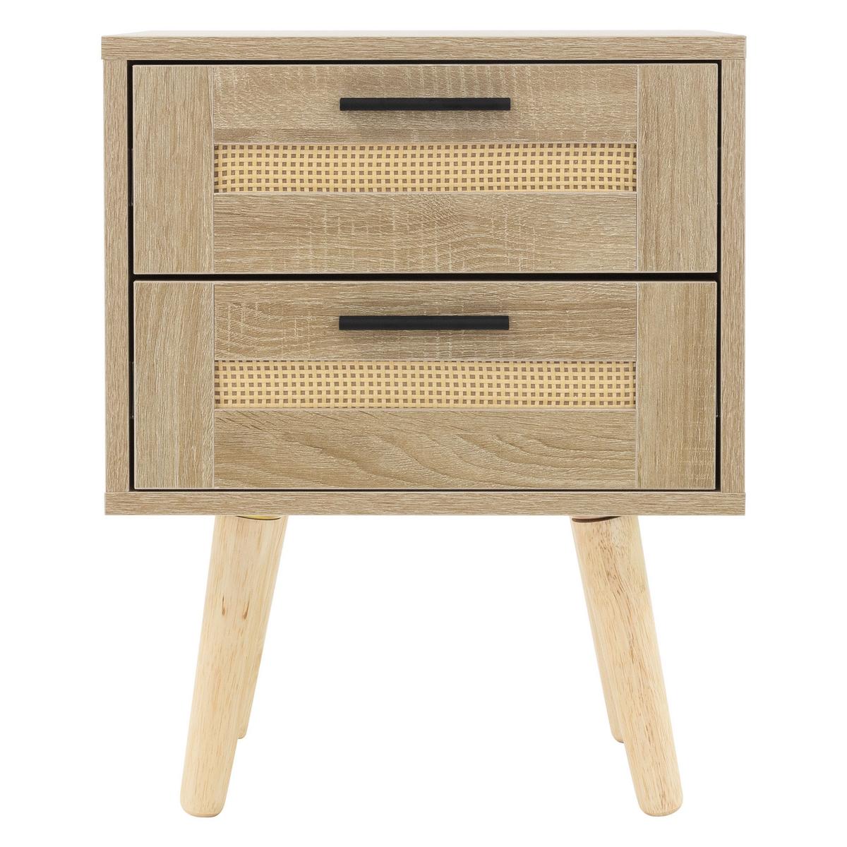 NACHTTISCH 2er Set mit 2 Schubladen 40x50,5x30 cm Eiche Optik Rattanfront - Beige, Holzwerkstoff (30/50.5/40cm) - ML-DESIGN