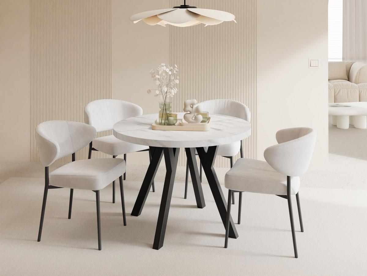ESSTISCH Twixy XXL groß rund oval ausziehbar, Marmor Weiß 100-250/100/76 cm - Ecru/Schwarz, Holz/Holzwerkstoff (100/250/76cm) - WFL GROUP