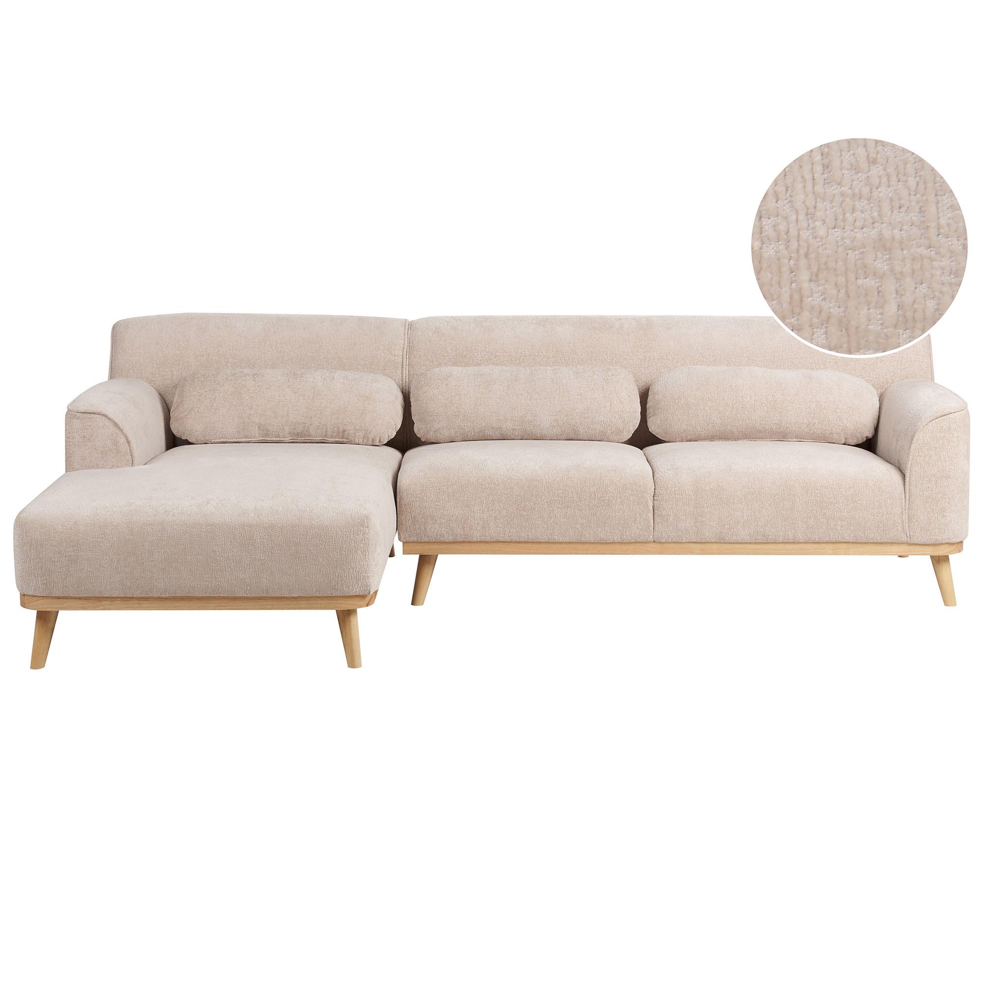 ECKSOFA 3-Sitzer Chenillegewebe Beige rechtsseitig Simos - Beige, Textil (264/82cm) - Beliani