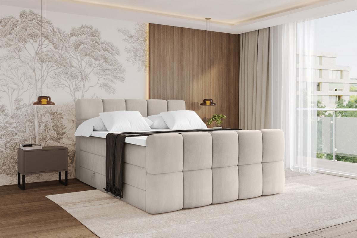 BOXBETT mit Matratze H3/H4 - FAMA-Z KING - 200x200 cm Beige Casablanca - Beige, Holzwerkstoff (200/200cm) - ALTDECOR
