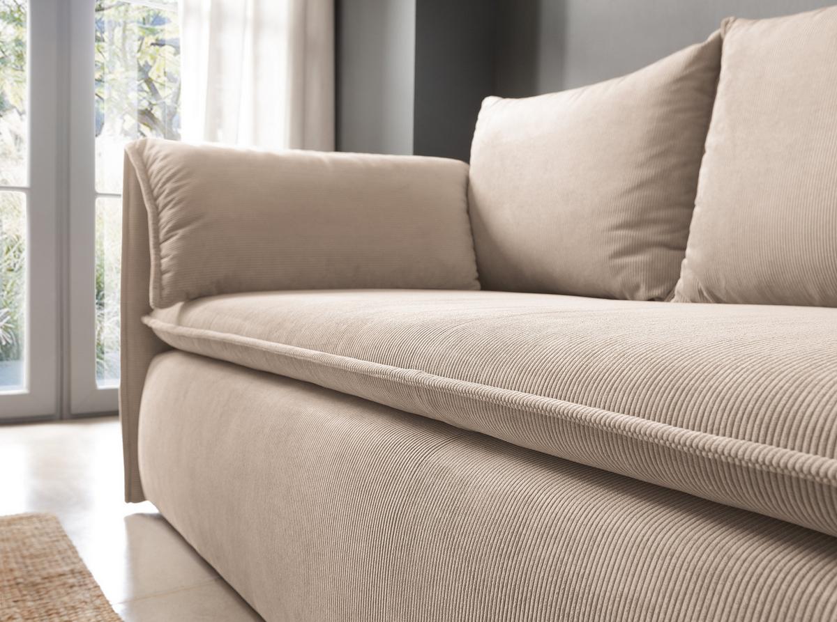 BETTSOFA PREGIO Beige Velours-Stoff mit Schlaffunktion - Beige, Textil (105/89/218cm) - MASSENO