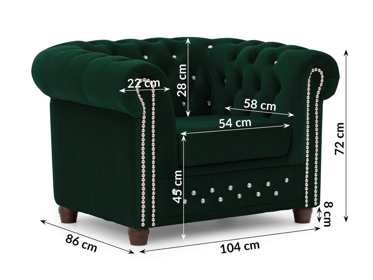 CHESTERFIELD-SESSEL Cleo Blink Flasche Grün Samt mit Kristallsteppung und braunen Massivholzfüßen - Beige/Braun, Holz/Textil (104/72/86cm) - S-Style Möbel