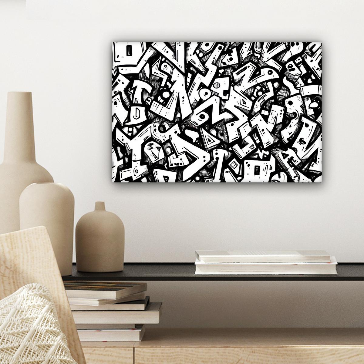 LEINWANDBILD Formen - Buchstaben - Graffiti - Schwarz Deko Schlafzimmer 30x20 cm - Schwarz, Textil (30/20cm) - MuchoWow