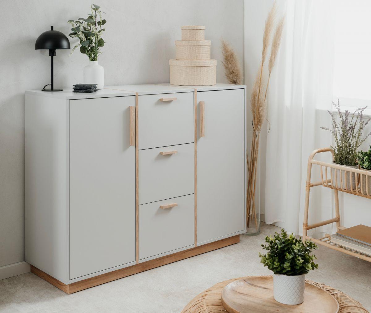 KOMMODE grau, Hickory Walnuss 125 cm, Sideboard mit viel Stauraum - Walnussfarben/Hellgrau, Holzwerkstoff (125/94/40cm) - Furn.Design