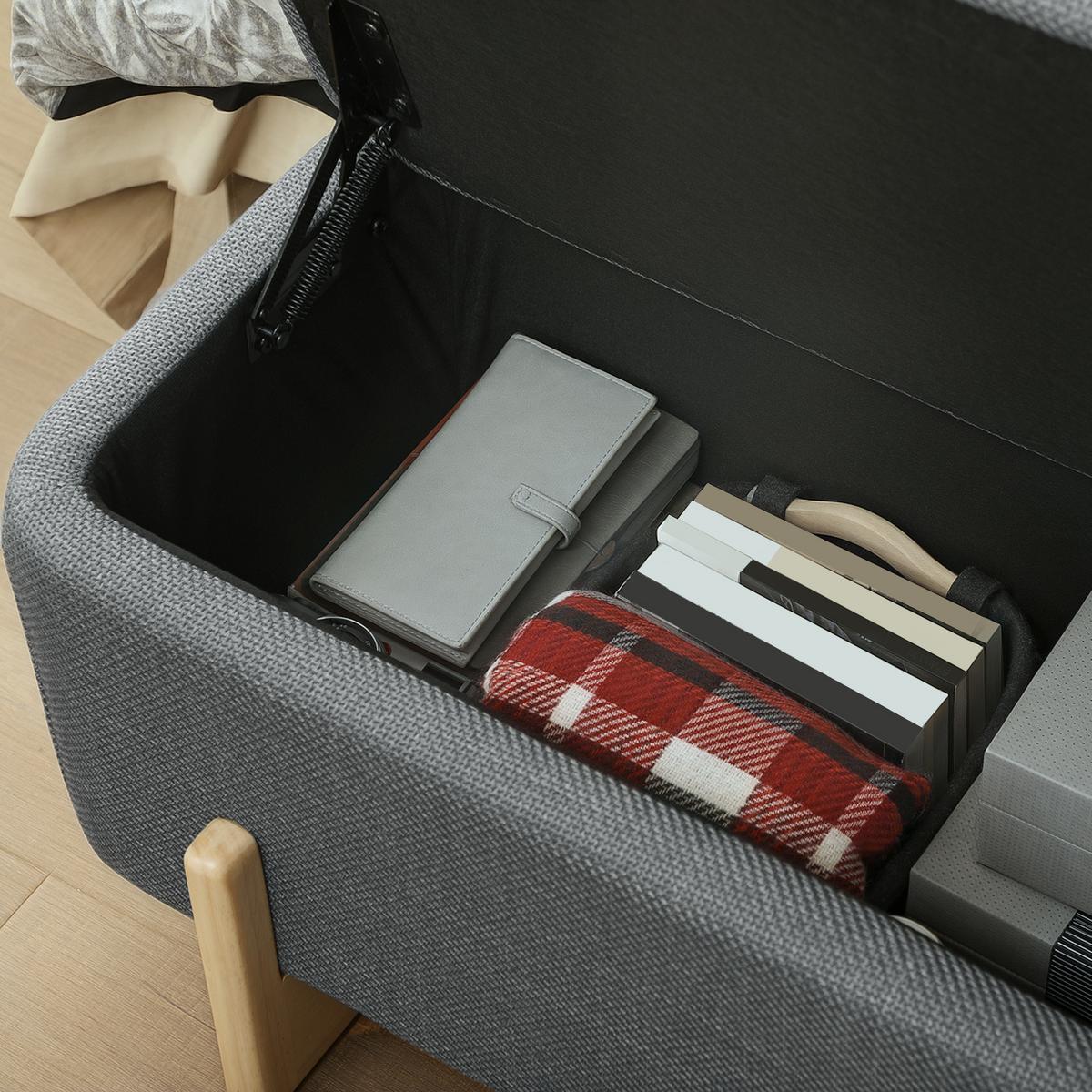 HOMCOM Sitzbank mit verstecktem Stauraum, gepolsterter Sitzfläche in Leinenoptik, Sicherheits-Scharniere, Holzbeine, Dunkelgrau - Dunkelgrau, Holz/Textil (44/44.5/111cm) - HOMCOM