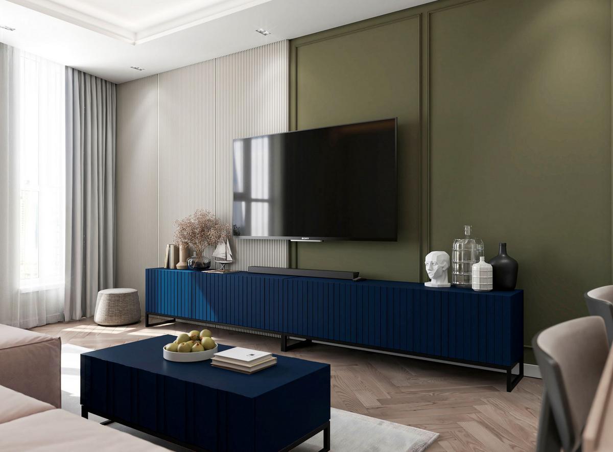 TV-LOWBOARD 2er-Set Elpis Marineblau matt mit schwarzem Metallrahmen 150 cm - Blau/Schwarz, Holzwerkstoff/Metall (300/51.5/36.5cm) - Meble Lindner