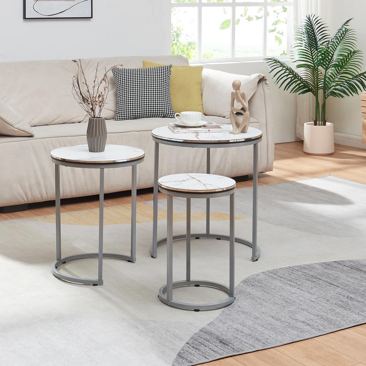 SATZTISCH Bornholm 50/50/55 - Weiß, Holzwerkstoff (50/50/55cm) - [en.casa]