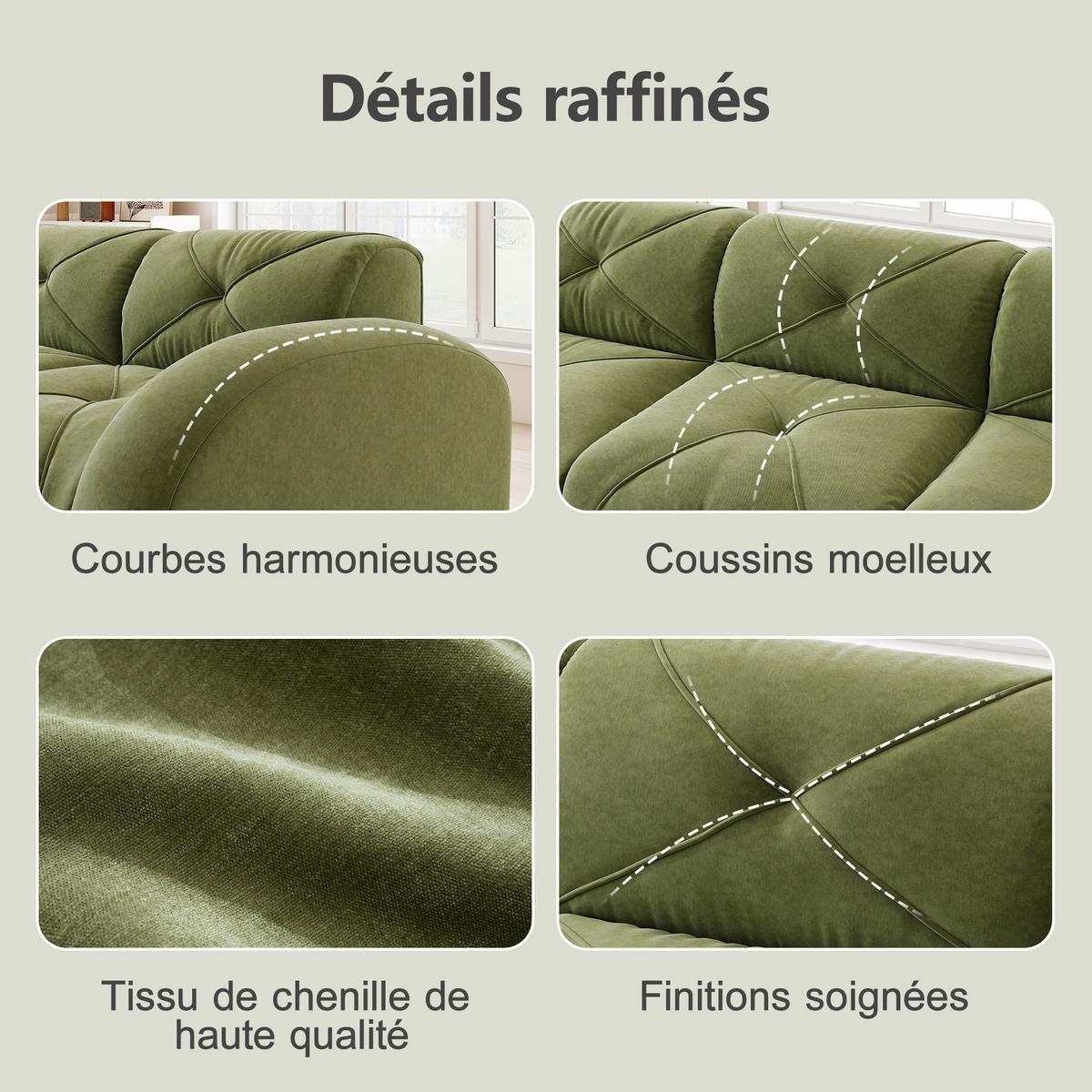 3-SITZER SOFA chenille in weiß oder grün, rahmenlos & montagefrei - Grün, Textil (281/76/95cm) - Urban Meuble