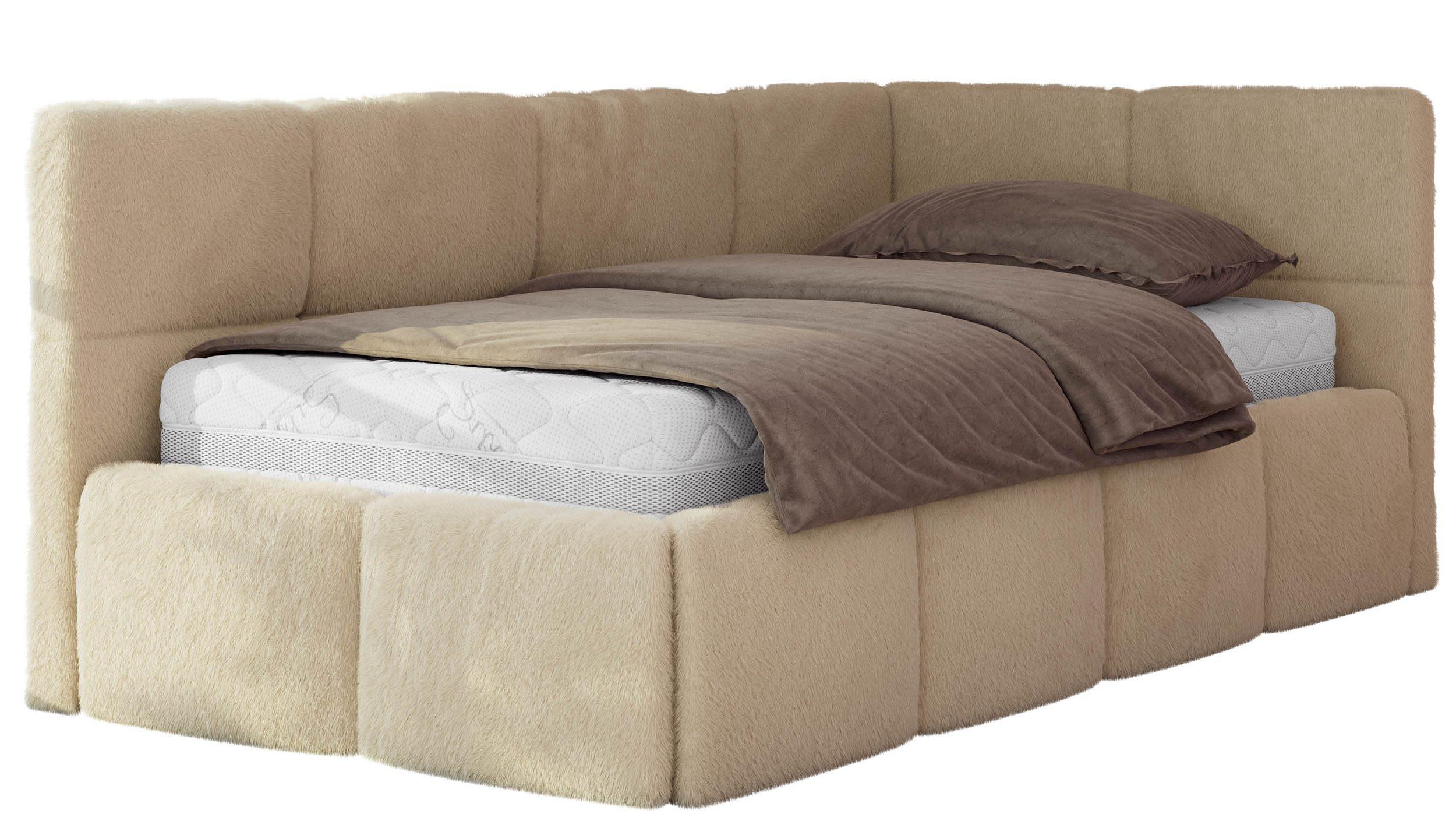 JUGENDBETT ARVO 90/200 - Beige Plüsch - Multipocket-Matratze - Rechts Seite - Beige, Textil (90/200cm) - MKS