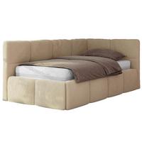 JUGENDBETT ARVO 90/200 - Beige Plüsch - Multipocket-Matratze - Rechts Seite - Beige, Textil (90/200cm) - MKS