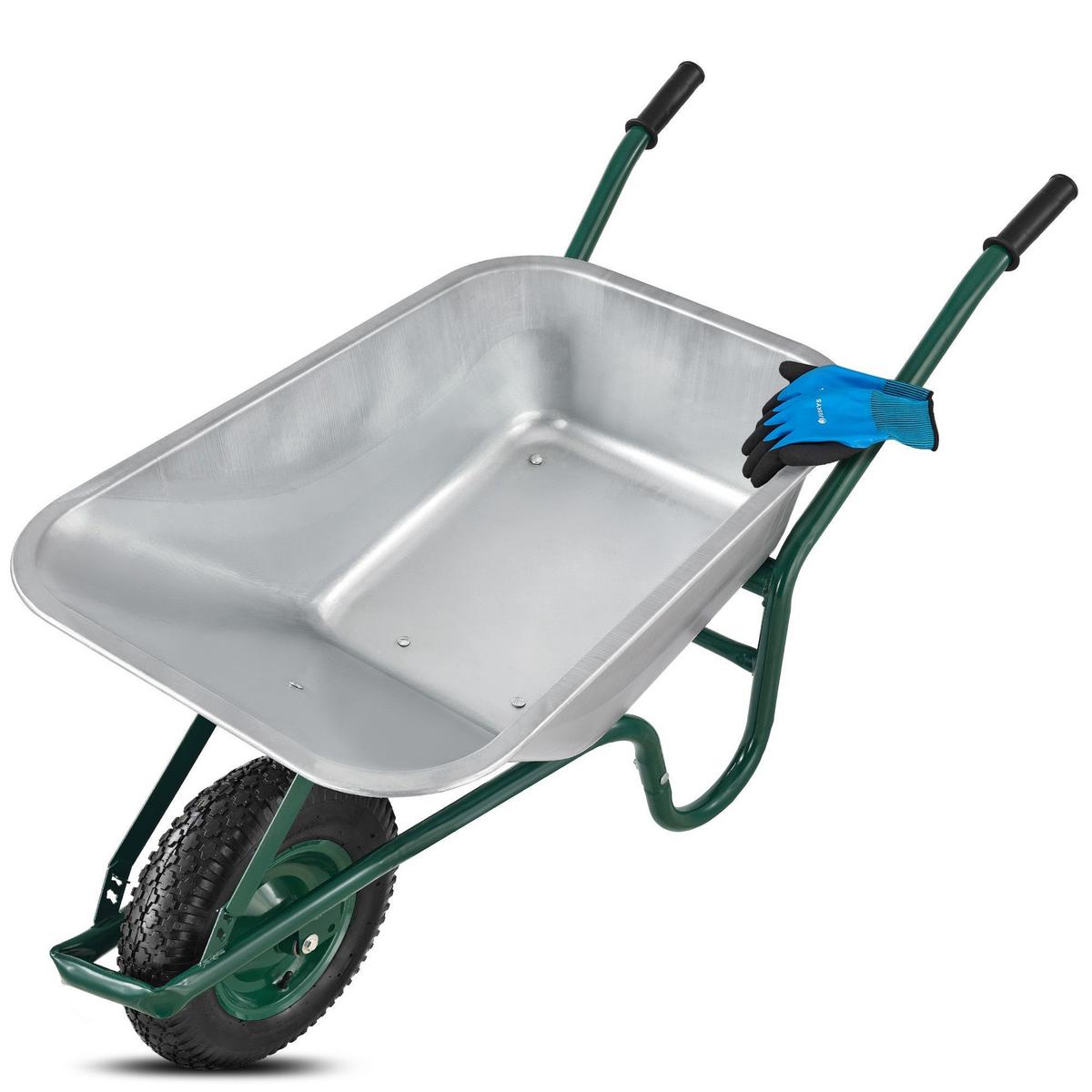 SCHUBKARRE Garden silber 100L mit Handschuhen - Silberfarben, Metall (59/62/141cm) - Juskys