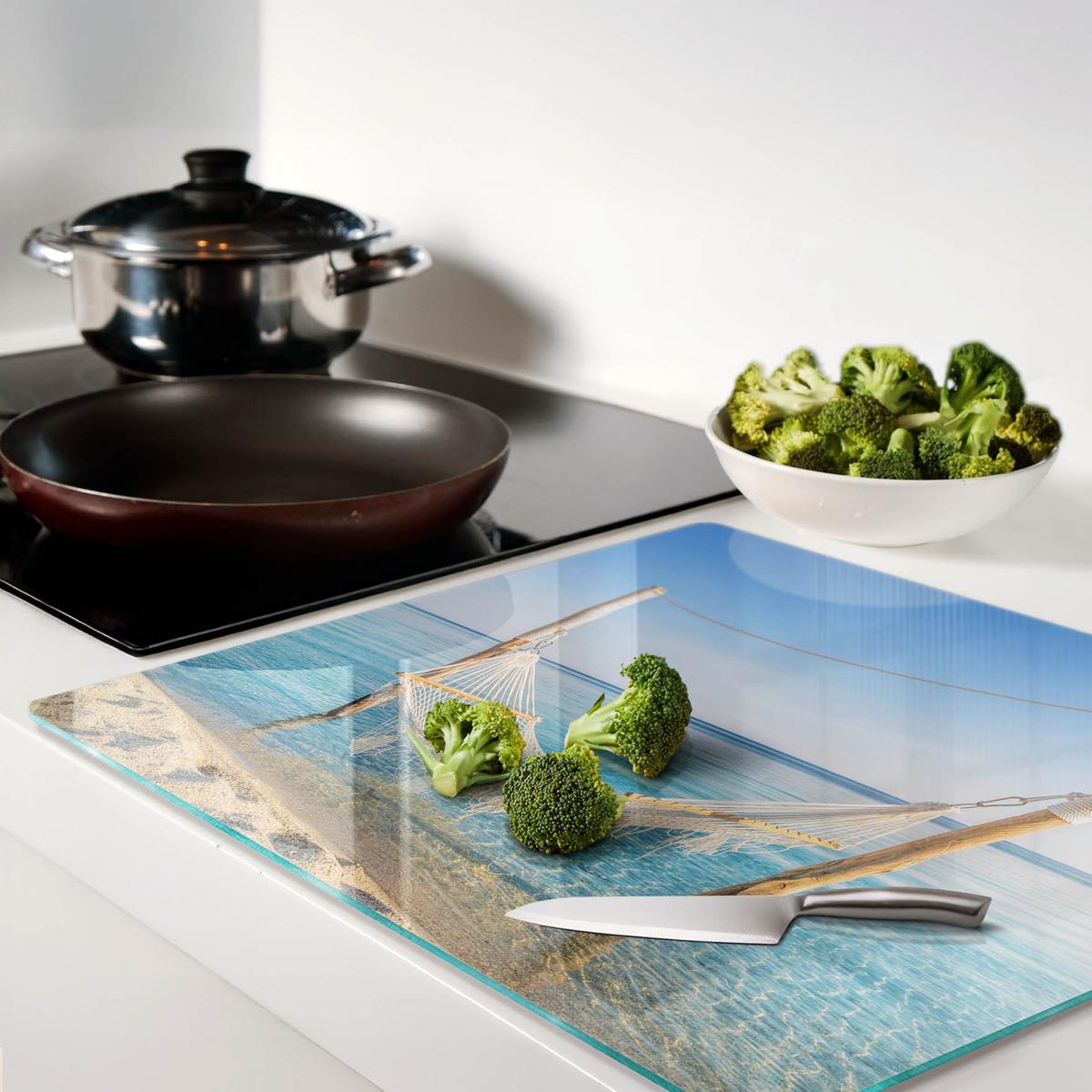 GLASPLATTE 60x52 cm Hängematte am Meer - Blau, Glas (60/0.4/52cm) - TULUP