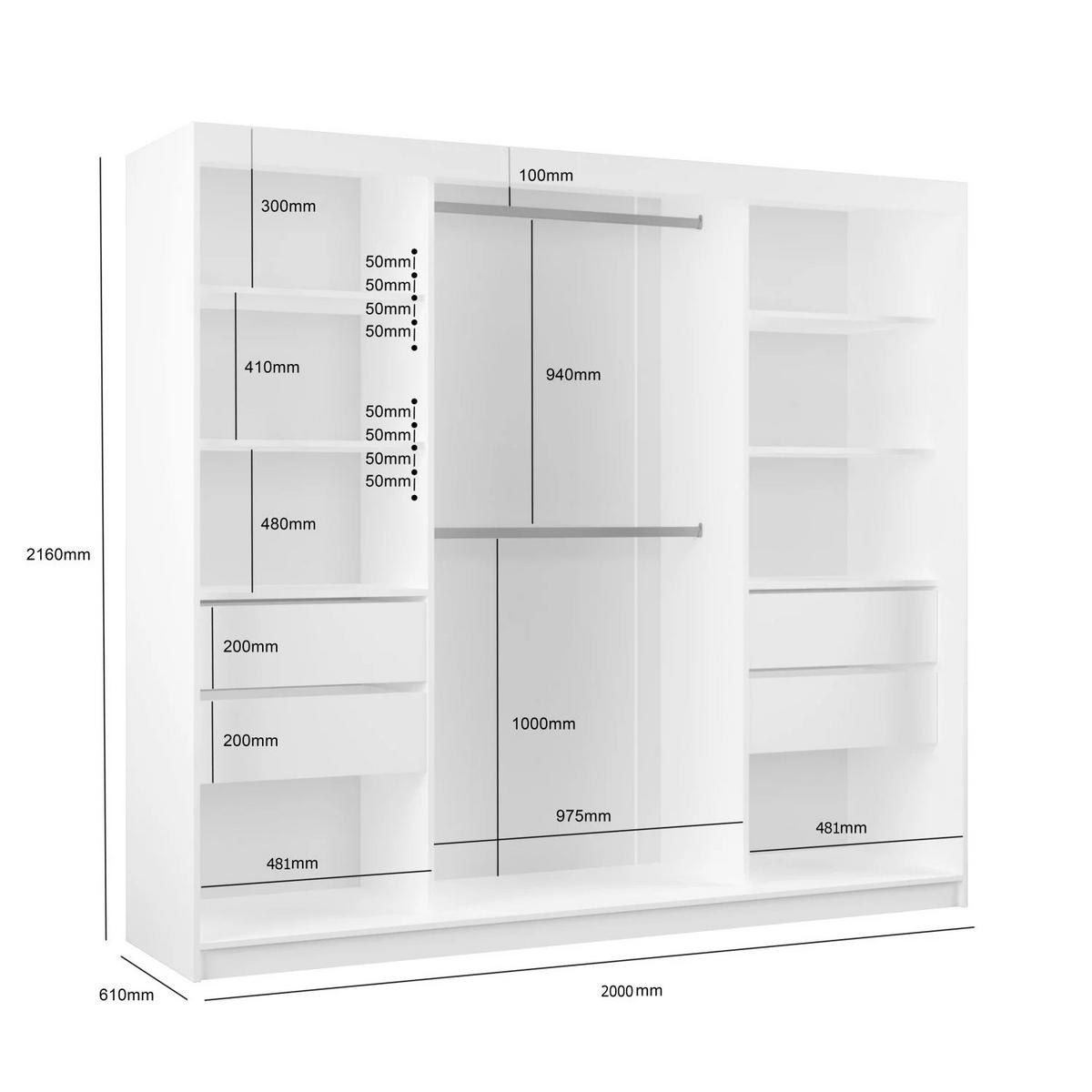 SCHWEBETÜRENSCHRANK Viva II 200/216/61 Kaschmir mit Lacobel-Glas und Schubladen - Kaschmir, Holzwerkstoff (200/216/61cm) - Beautysofa