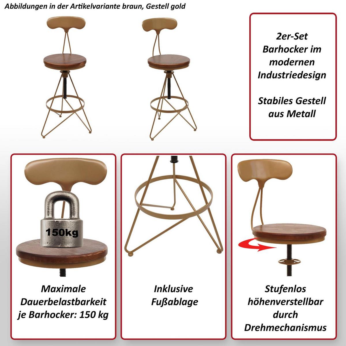 BARHOCKER Gold 2er-Set - Goldfarben, Holz (41/113/41cm) - MCW