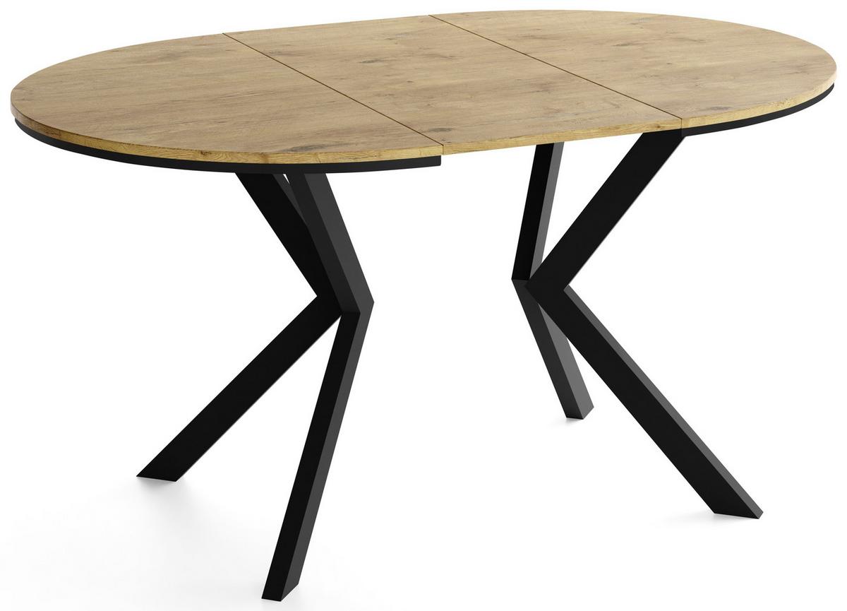 ESSTISCH Valio rund oval ausziehbar verlängerbar mit schwarzen Metallbeinen, Eiche Hellbraun 100-140/100/76 cm - Eichefarben/Schwarz, Holzwerkstoff/Metall (100/140/76cm) - WFL GROUP