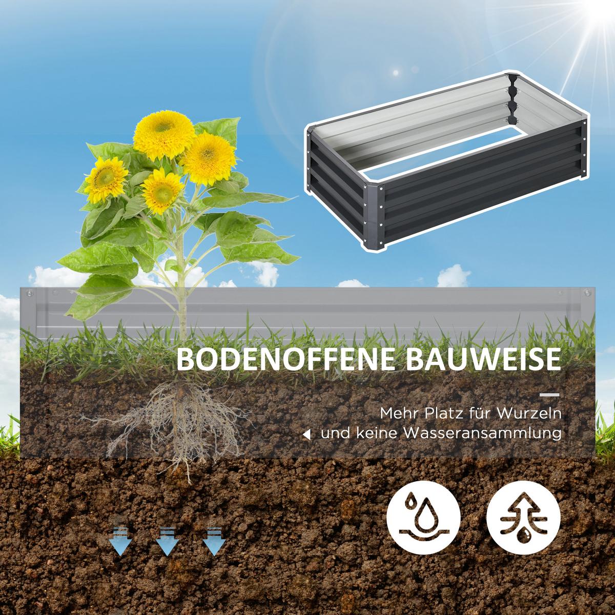 HOCHBEET aus Stahl, Rostfrei Blumenkasten, Kräuterbeet für Garten, Balkon, Grau - Grau, Metall (60/30.5/120cm) - Outsunny