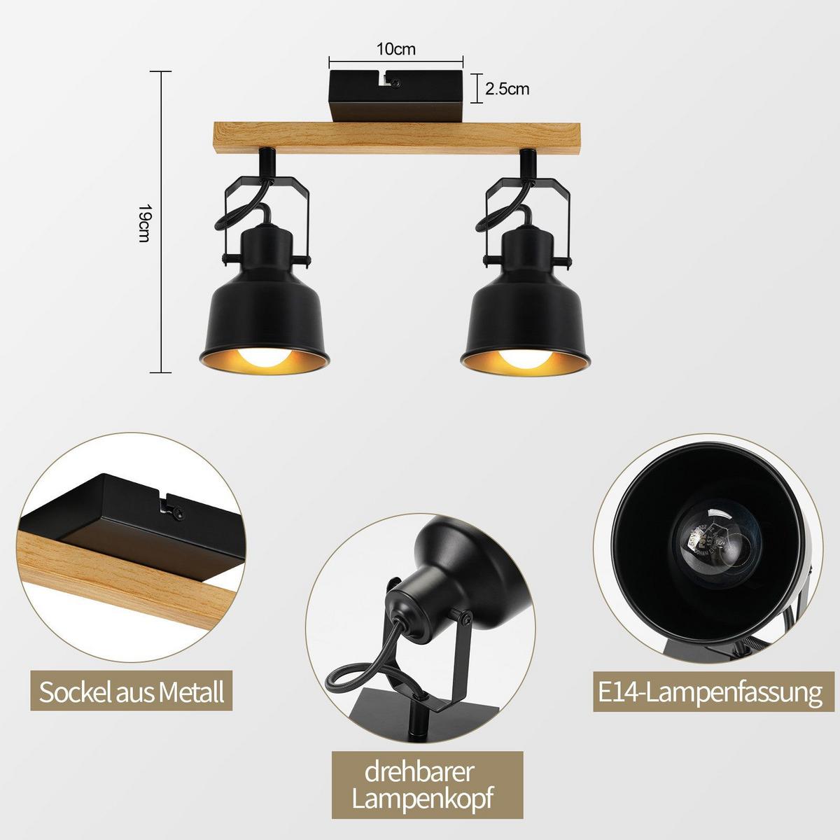 DECKENSTRAHLER Dorsey 2-flammig 29/14/19cm - Schwarz, Metall (29/14/19cm) - Nettlife