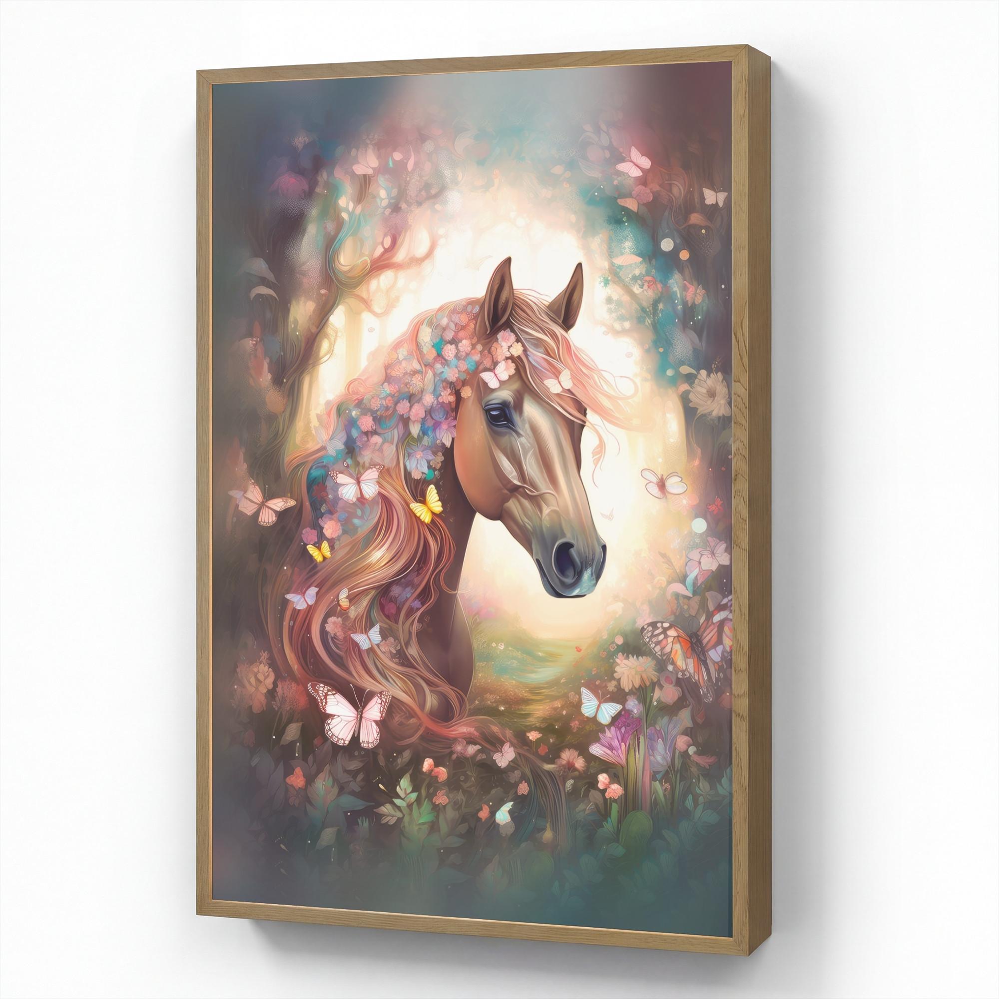 WANDLEUCHTE MIT AKKU Pferd - Natur - Blumen - Schmetterlinge - Wald 60x90 cm - Dunkelbraun, Holzwerkstoff (60/90/8cm) - OnlyWow