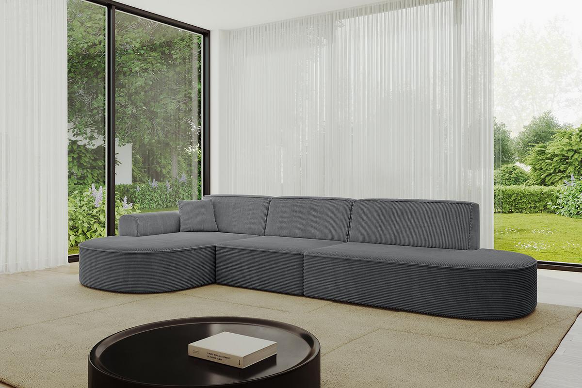 ECKSOFA Ottomane Links MARI-L2 - 328x171x79 cm Dunkelgrau Cord - Dunkelgrau/Schwarz, Holzwerkstoff/Kunststoff (171/321cm) - ALTDECOR