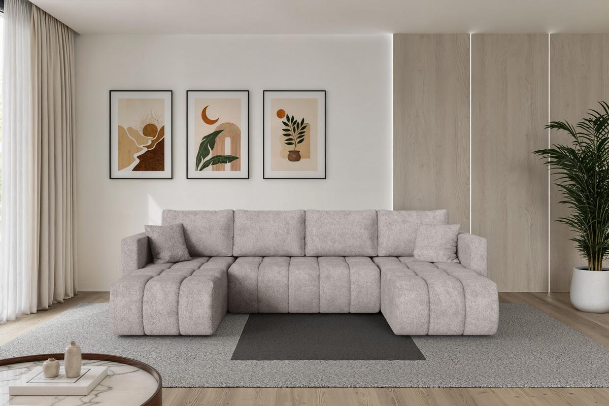 WOHNLANDSCHAFT mit Schlaffunktion und Bettkasten GARD-U 300x146x85 Hellgrau Velours - Hellgrau/Schwarz, Holzwerkstoff/Kunststoff (300/85/146cm) - ALTDECOR