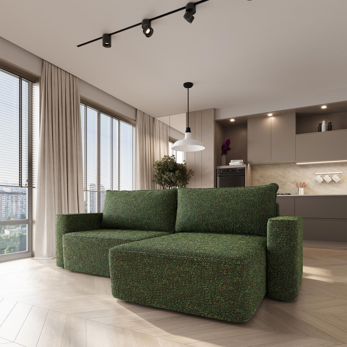 ECKSOFA BELISE BL Grün Chenille mit Schlaffunktion - Grün, Holz/Textil (252/162cm) - MASSENO