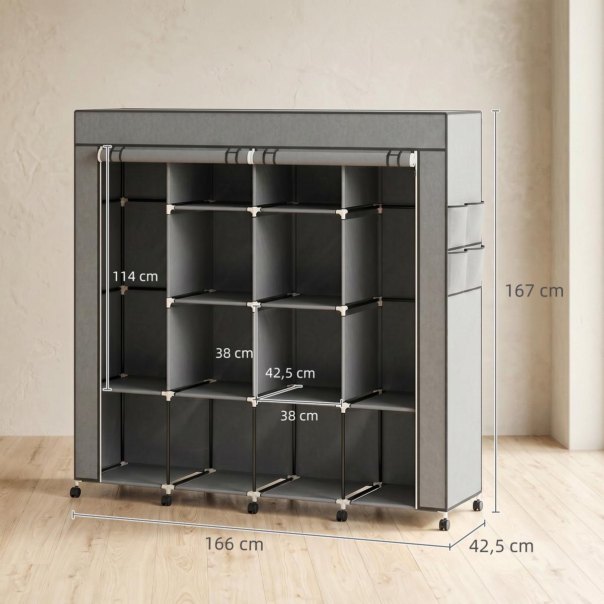 STOFFSCHRANK Stahl Vliesstoff Dunkelgrau - Dunkelgrau, Textil/Metall (42.5/167/166cm) - HOMCOM