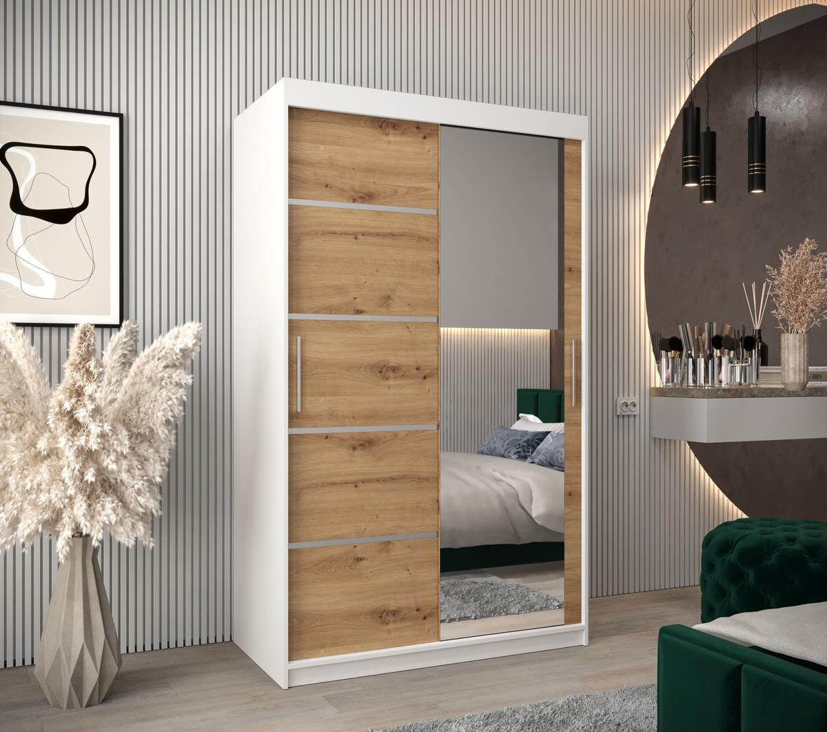SCHWEBETÜRENSCHRANK 200/120/62 2-türig - Silberfarben/Eiche Artisan, Holz/Kunststoff (120/200/62cm) - MÖBEL KRYSPOL