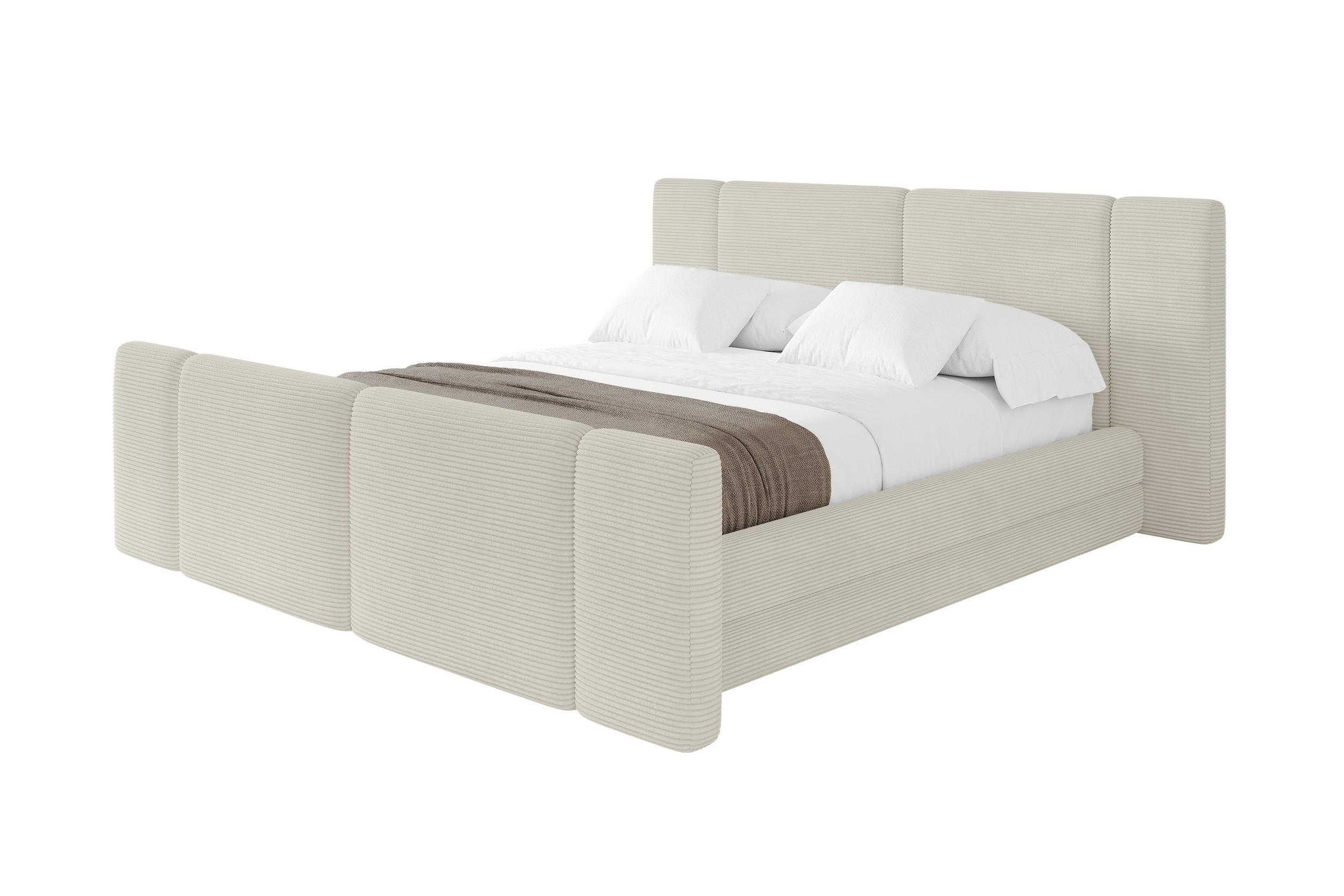 POLSTERBETT mit Bettkasten, Fußteil und Lattenrost, Bett mit Matratze H3/H4 - TEVO-Z 160x200 Creme - Sahara, Holzwerkstoff/Textil (160/200cm) - ALTDECOR