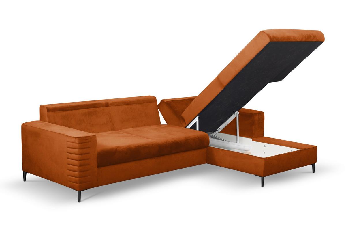 ECKSOFA GRIFO R-S Braun Velours-Stoff mit Schlaffunktion - Braun, Holz (253/165cm) - MASSENO