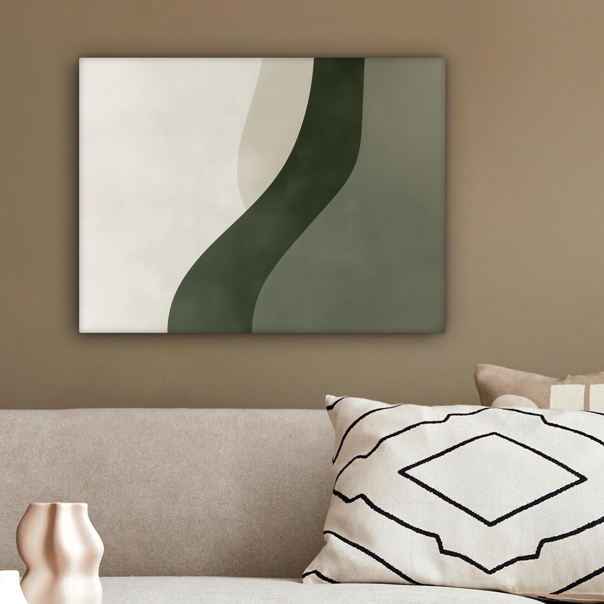 LEINWANDBILD Japandi - Grün - Abstrakt - Modern Wandbild 40x30 cm - Salbeigrün, Textil (40/30cm) - MuchoWow