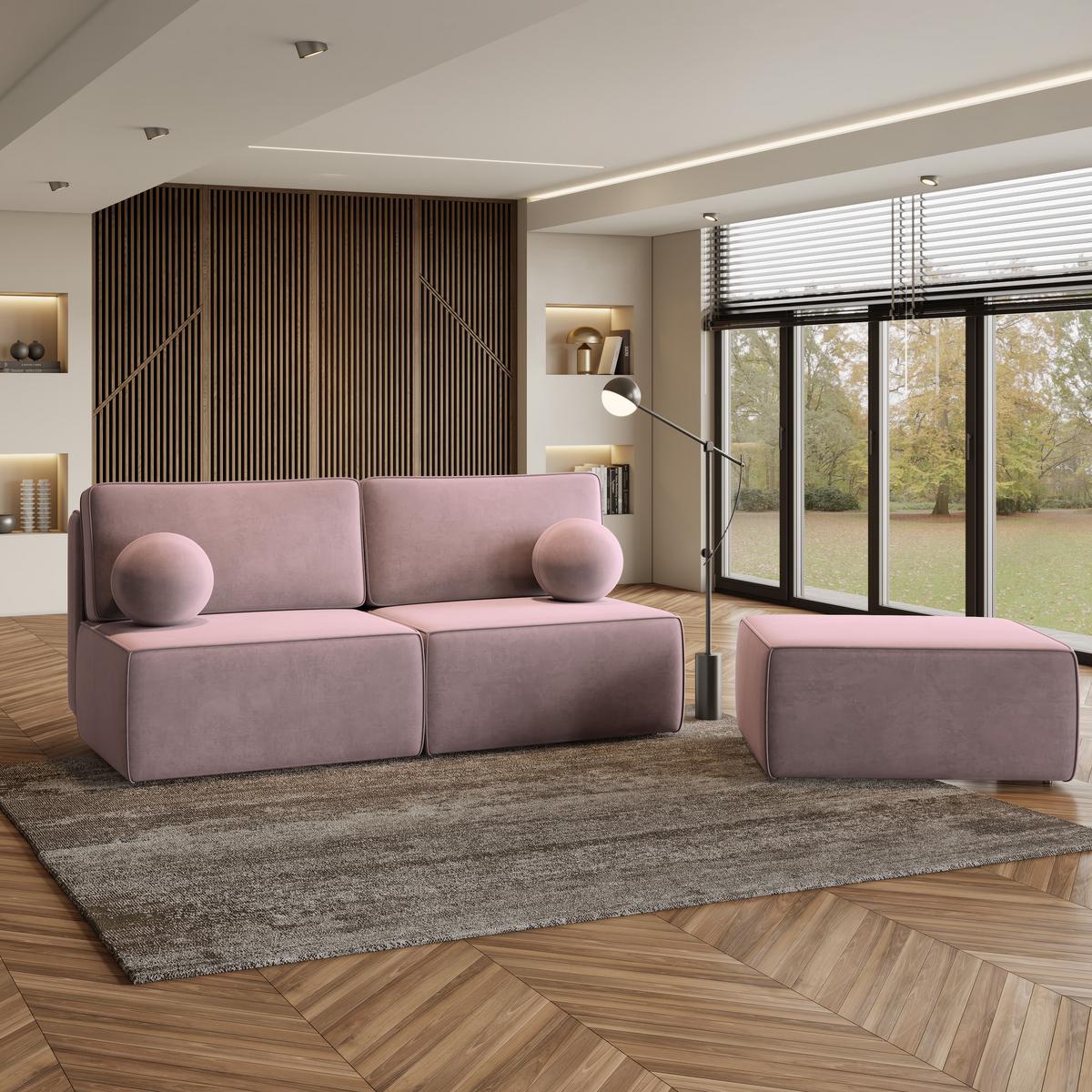ECKSOFA VARNA M Lila Velours-Stoff mit Schlaffunktion - Lila/Grau, Holz/Kunststoff (196/158cm) - MASSENO