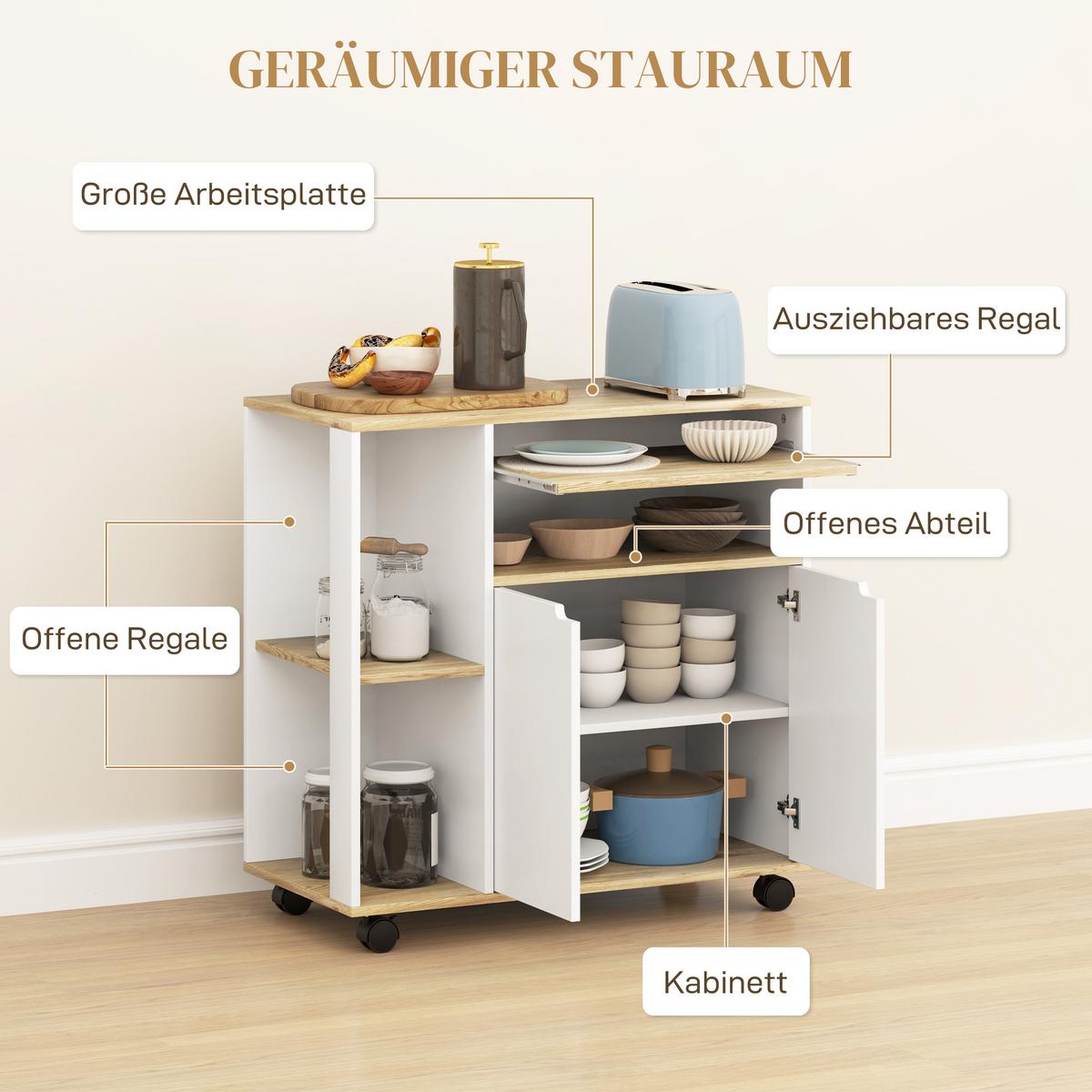 KÜCHENWAGEN Servierwagen mit Schrank, verschiebbaren, verstellbaren Einlegeböden - Multicolor/Schwarz, Holzwerkstoff/Kunststoff (40/82/80cm) - HOMCOM