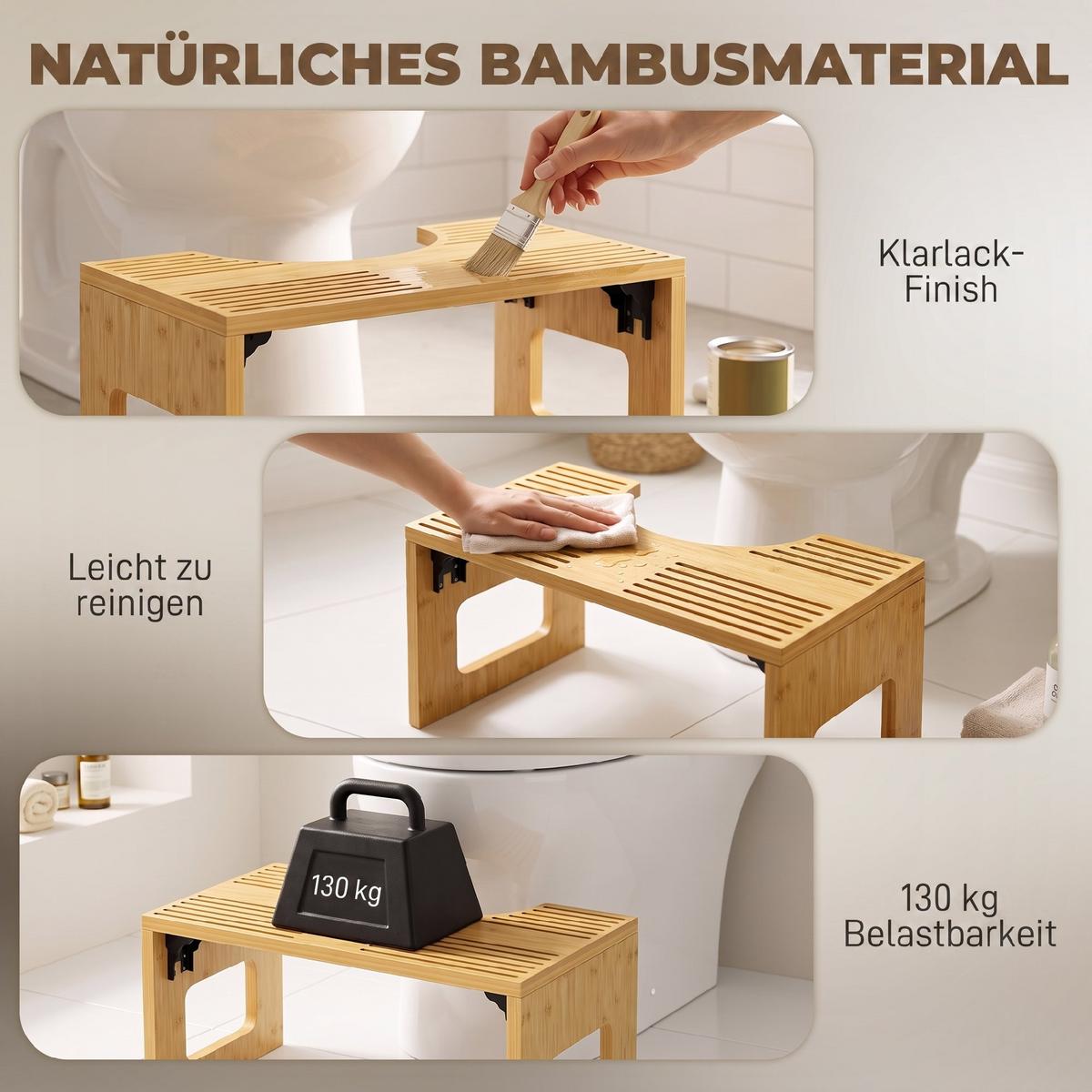 TOILETTENHOCKER Bambus Eiche - Eichefarben, Holz (25/20/42.5cm) - HOMCOM
