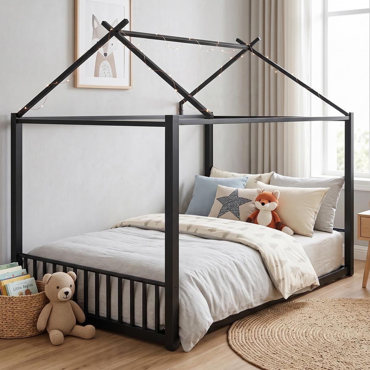 KINDERBETT metall 140x200 kinderbett schwarz - Schwarz, Metall (140/200cm) - Urban Meuble