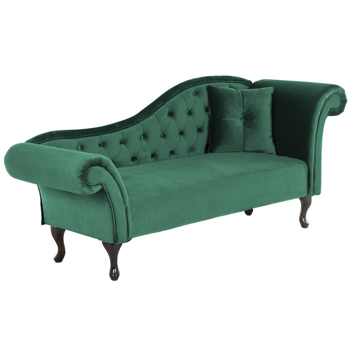 CHAISELONGUE Samtstoff dunkelgrün rechtsseitig Lattes - Grün, Textil (188/87/59cm) - Beliani