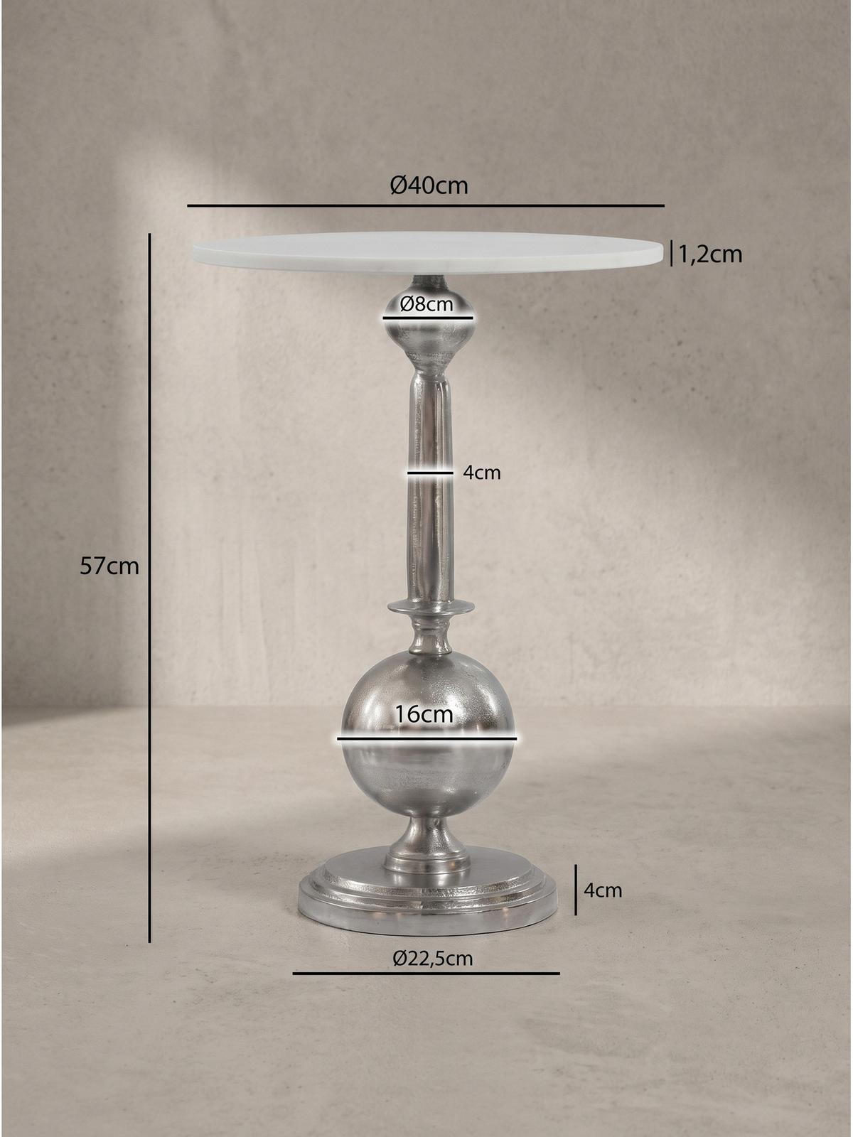 BEISTELLTISCH SARNANO, Marmor, Silber-Weiß, Ø 40 x 57 cm - Silberfarben, Stein/Metall (40/40/57cm) - KADIMA DESIGN