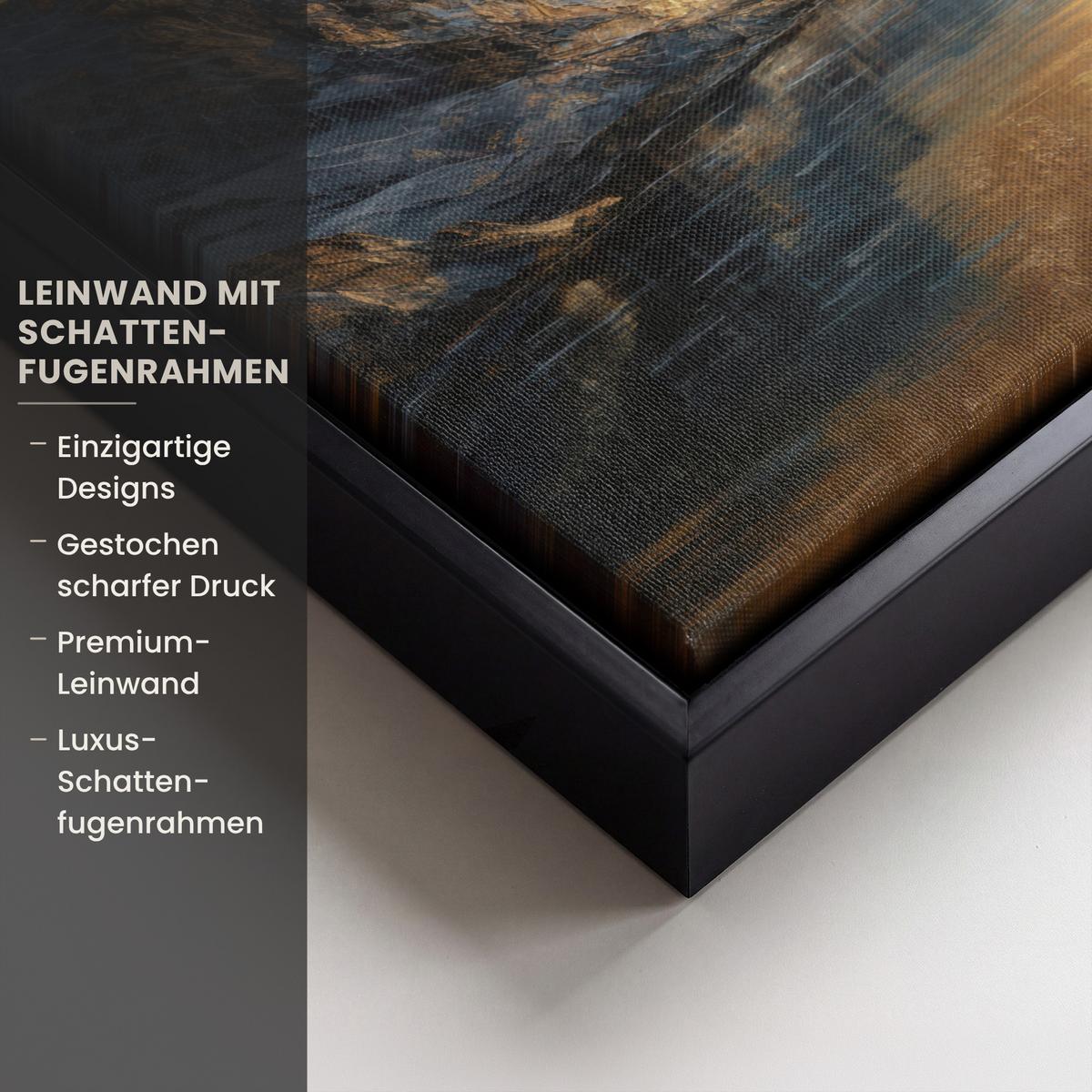 LEINWAND Bilder mit Rahmen - Bergkulisse mit goldenem Sonnenuntergang - 30x20 - Goldfarben, Textil (30/20cm) - MuchoWow