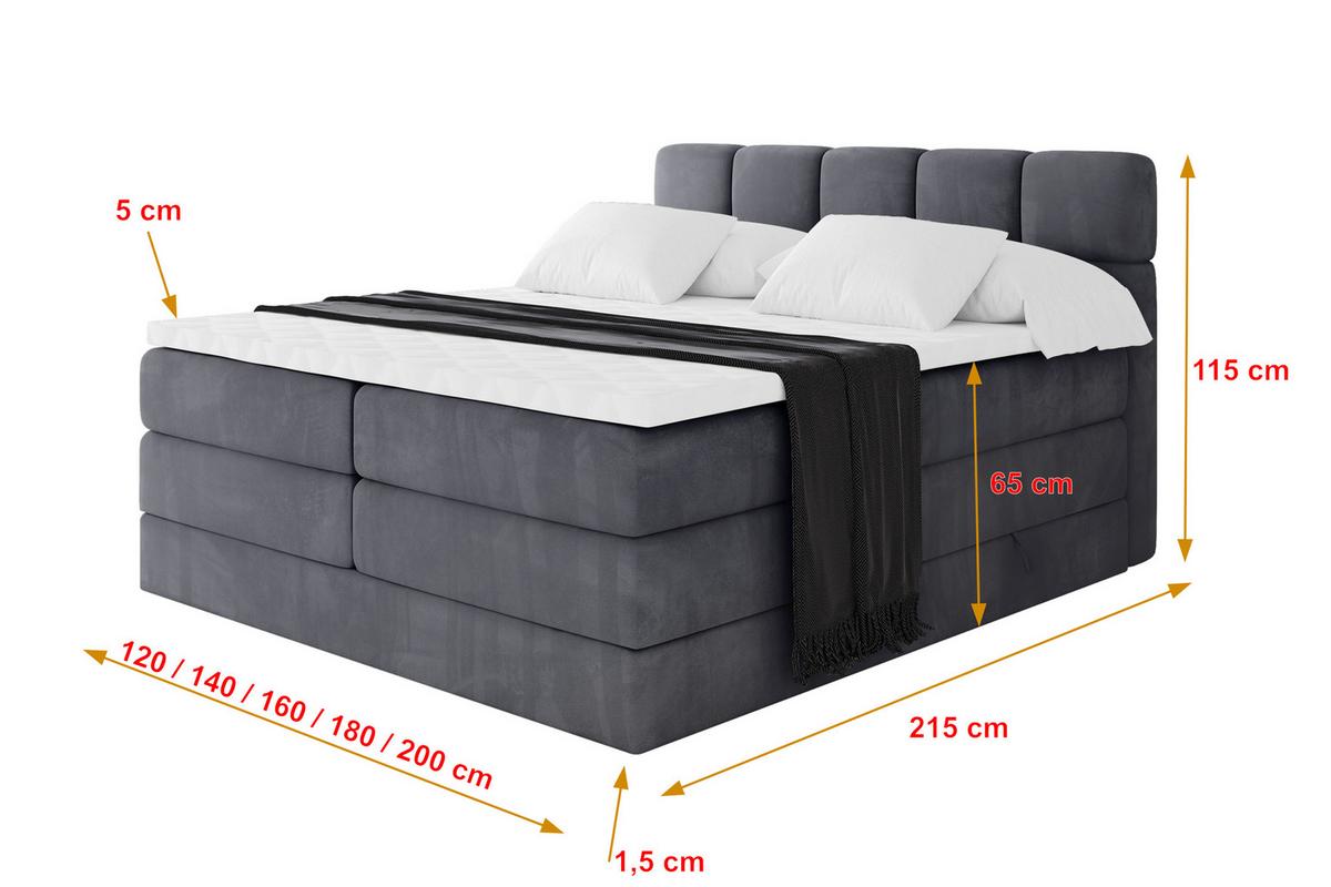 BOXBETT mit Matratze H3/H4 - FAMA KING - 200x200 cm Dunkelgrau Casablanca - Dunkelgrau, Holzwerkstoff (200/200cm) - ALTDECOR
