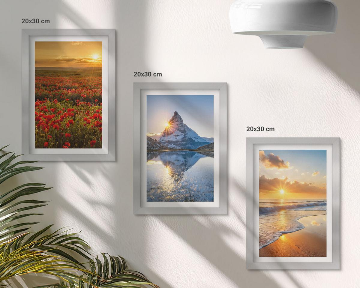 BILDER SET 3er Set - 20x30 cm Silberner Rahmen - Landschaften aus Bergen und Meeren im Westen - Silberfarben, Kunststoff (20/30cm) - TULUP