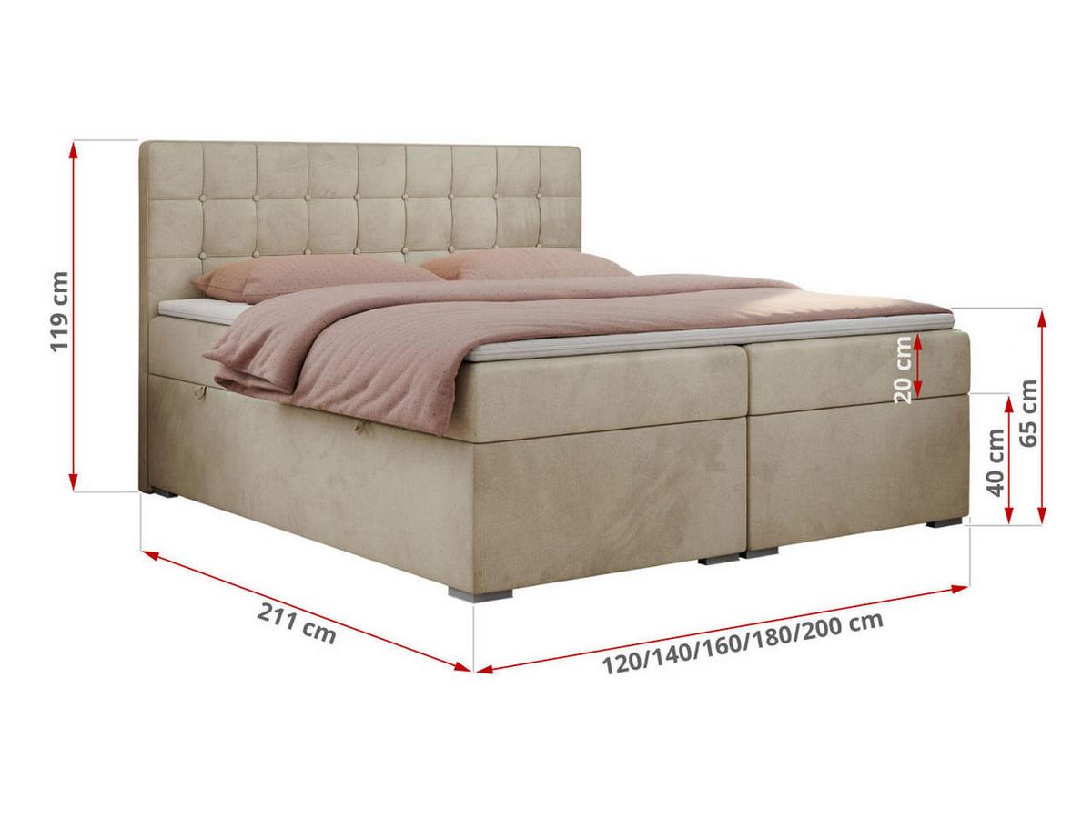 BOXBETT CARMEN 180/200 Beige Velvet - H4 - Beige, Holz/Textil (180/200cm) - MKS