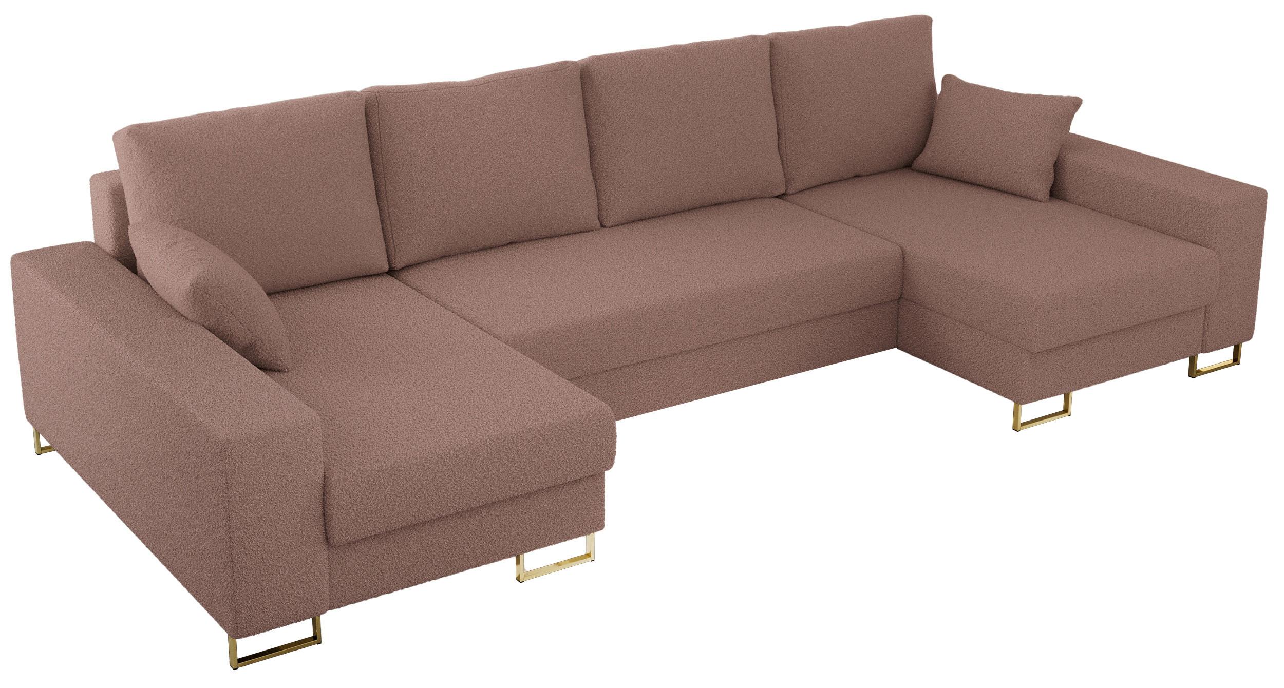 WOHNLANDSCHAFT DORIAN U Bouclé Rosa - Goldfarben/Rosa, Textil/Metall (312/85/138cm) - MKS