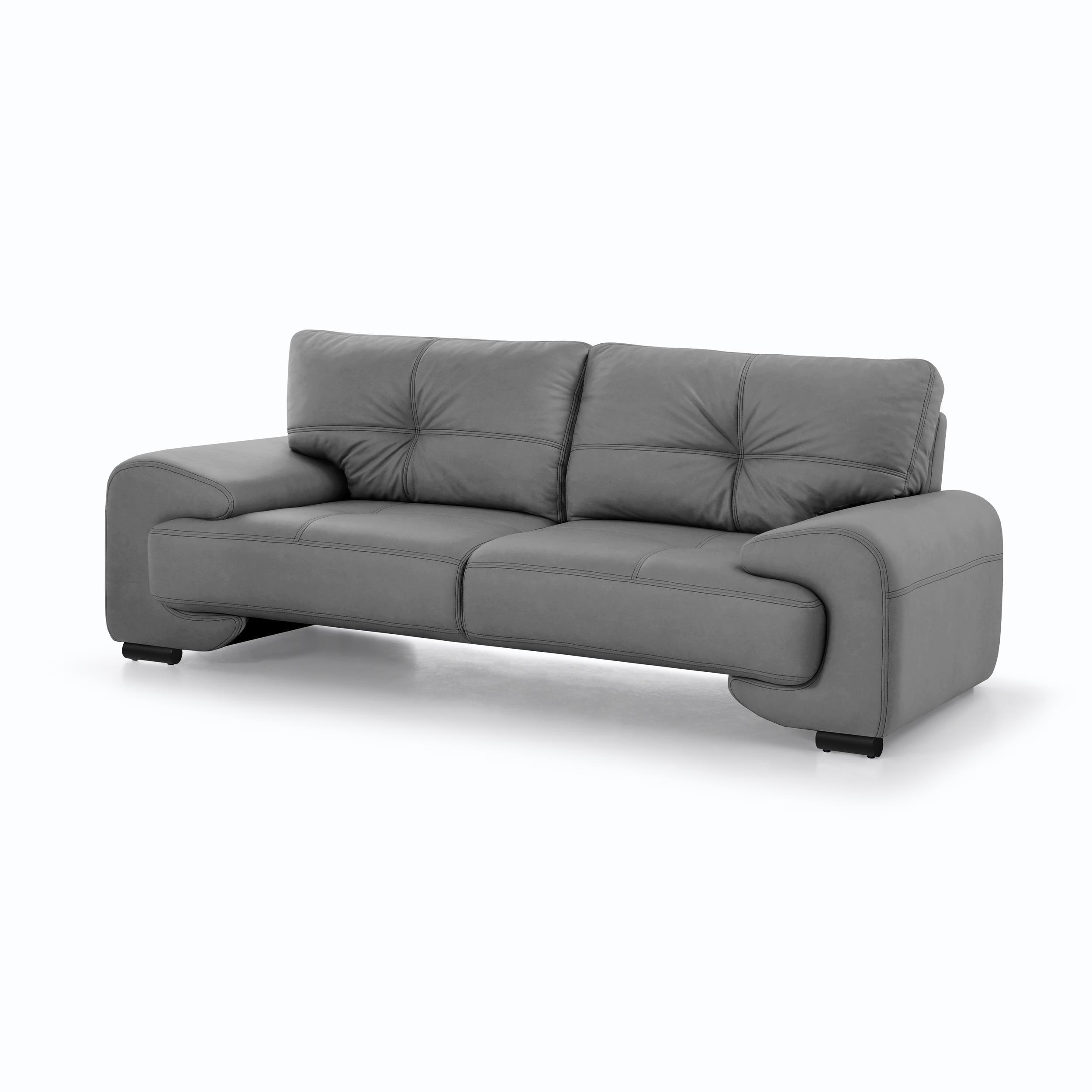 3-SITZER SOFA Omega aus Kunstleder, Grau - Schwarz/Grau, Leder (225/88/98cm) - Beautysofa