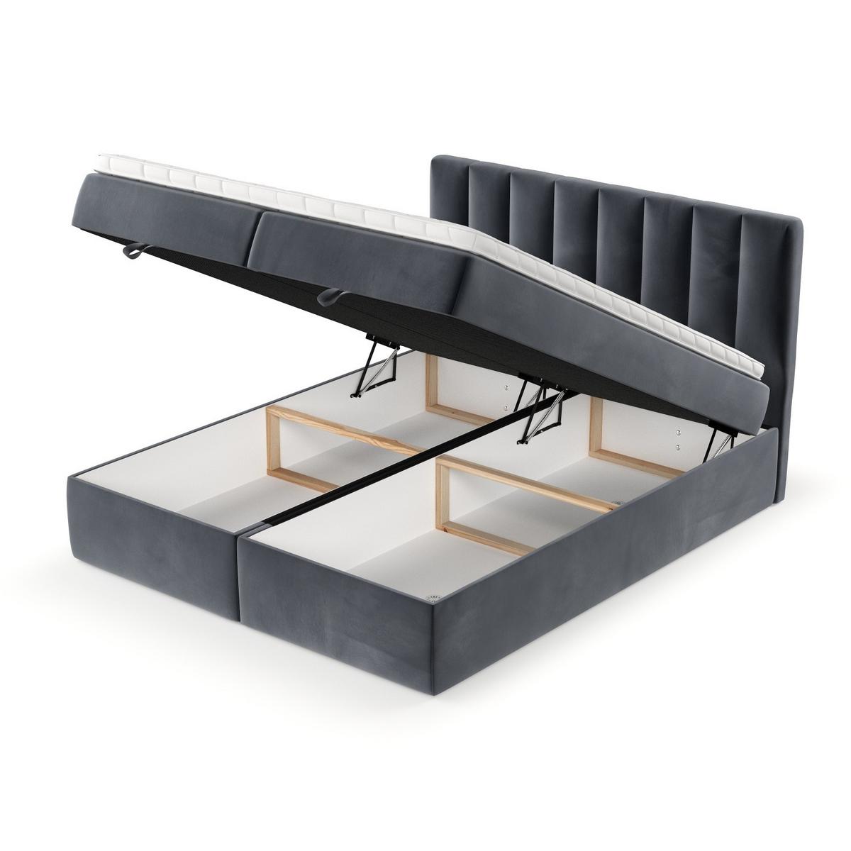 BOXBETT Lusso 160/200 cm Dunkelgrau im Kronos Stoff - Dunkelgrau/Schwarz, Holz/Holzwerkstoff (160/200cm) - AltaBeds
