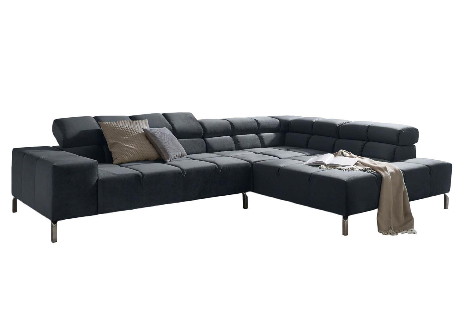 ECKSOFA NELSON Schwarz Velvet - Silberfarben/Schwarz, Textil (321/216cm) - KAWOLA