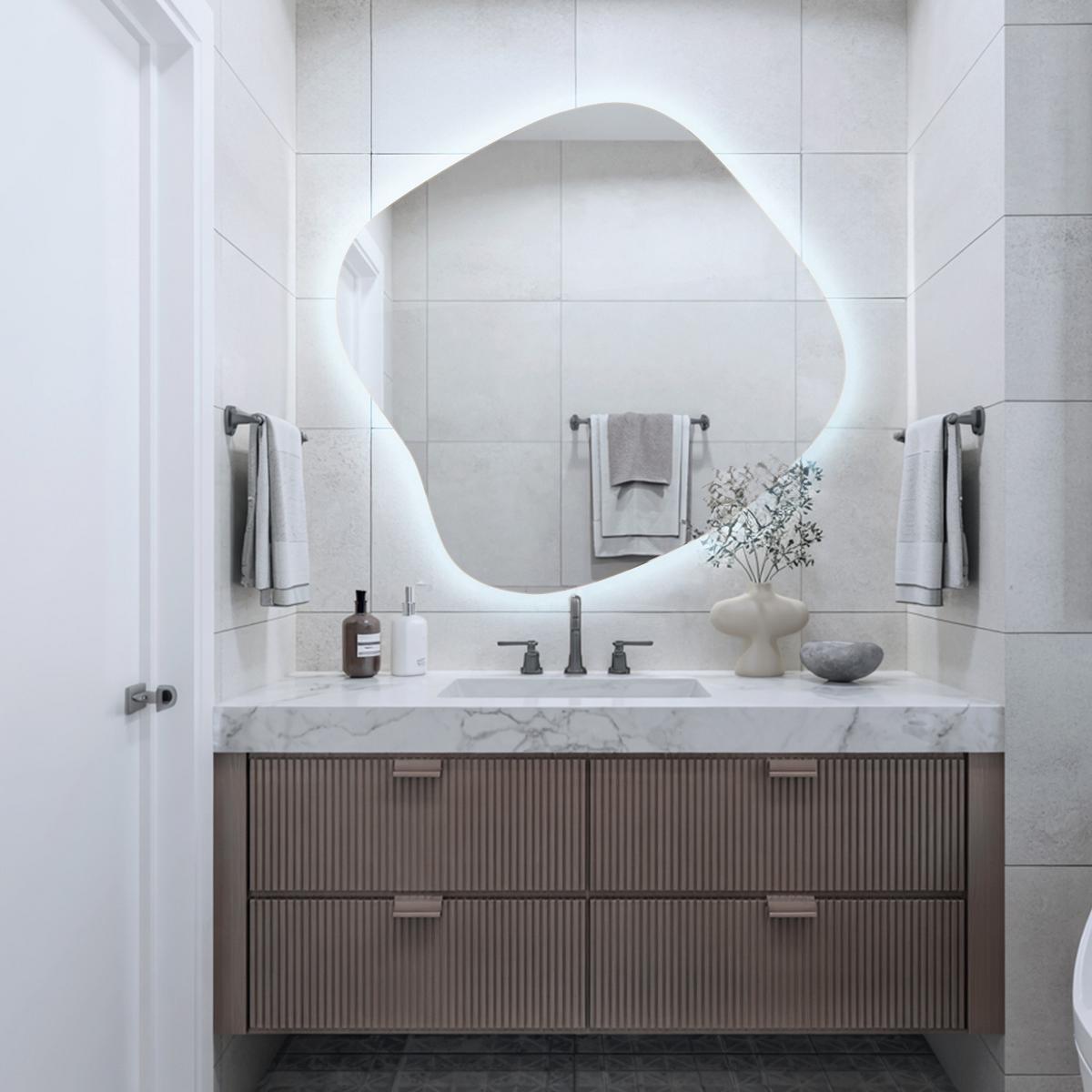 LED SPIEGEL 48,3 x 47,9 cm Asymmetrisch Kaltweiß 6500K - Transparent, Glas (48.3/47.9/0.4cm) - TULUP