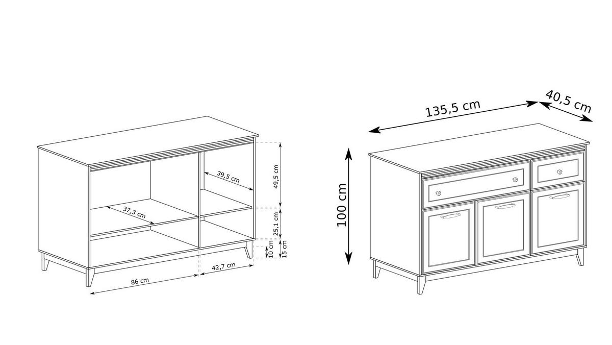 KOMMODE CUNEO 135,5/100/40,5cm mit 2 Schubladen 3 Türen Kaschmir - Kaschmir, Holzwerkstoff (135.5/100/40.5cm) - MASSENO