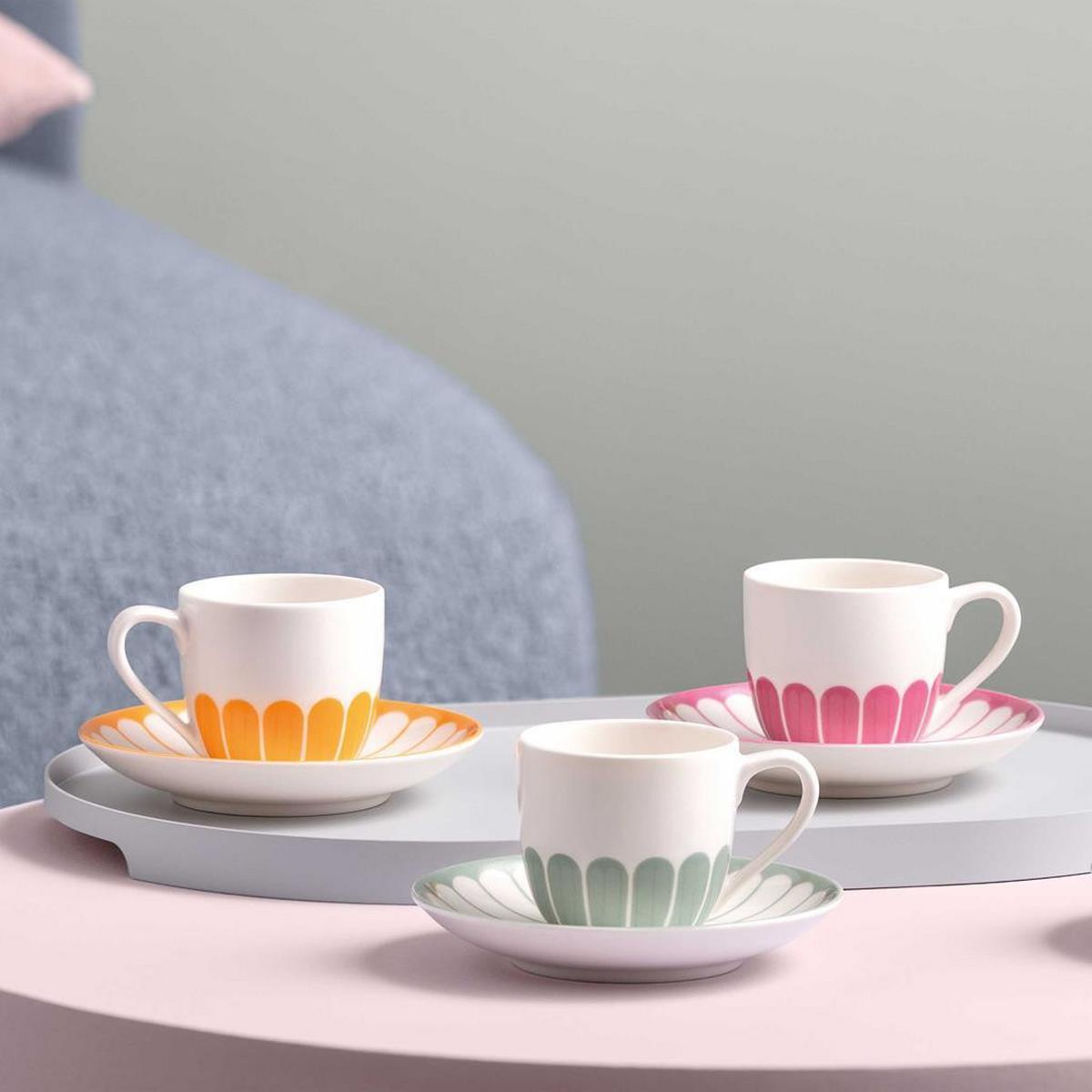 ESPRESSOTASSEN MIT UNTERTASSEN Fleur Couleur Vert 70 ml 6er Set - Grün, Keramik (11.7/8/11.7cm) - Villeroy & Boch