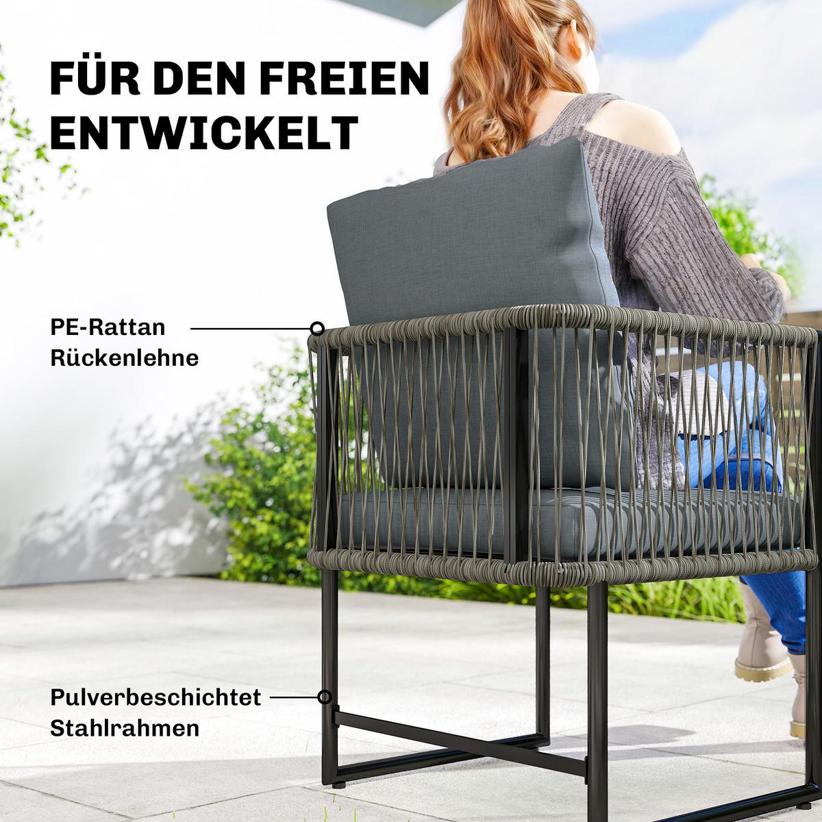 GARTENSTÜHLE 2er Set Stahl PE-Rattan Dunkelgrau - Dunkelgrau, Metall (52/66/52cm) - Outsunny