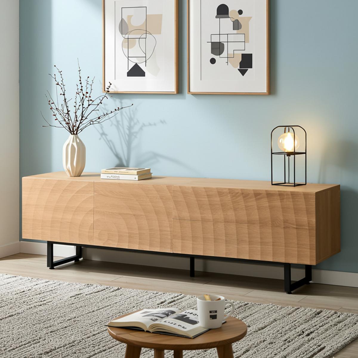 TV-SCHRANK 180 cm Natur Holzoptik mit 3D-Holzstruktur, Schubladen & Schrank - Naturfarben, Holzwerkstoff (180/51.5/38cm) - Urban Meuble