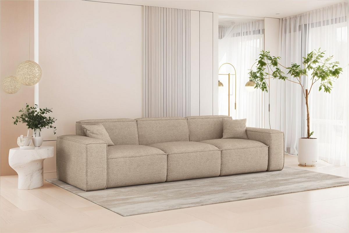 SOFASET Celes Premium 3-2-1 In Artico - Beige, Holzwerkstoff/Textil (218/73/90cm) - Fun Möbel